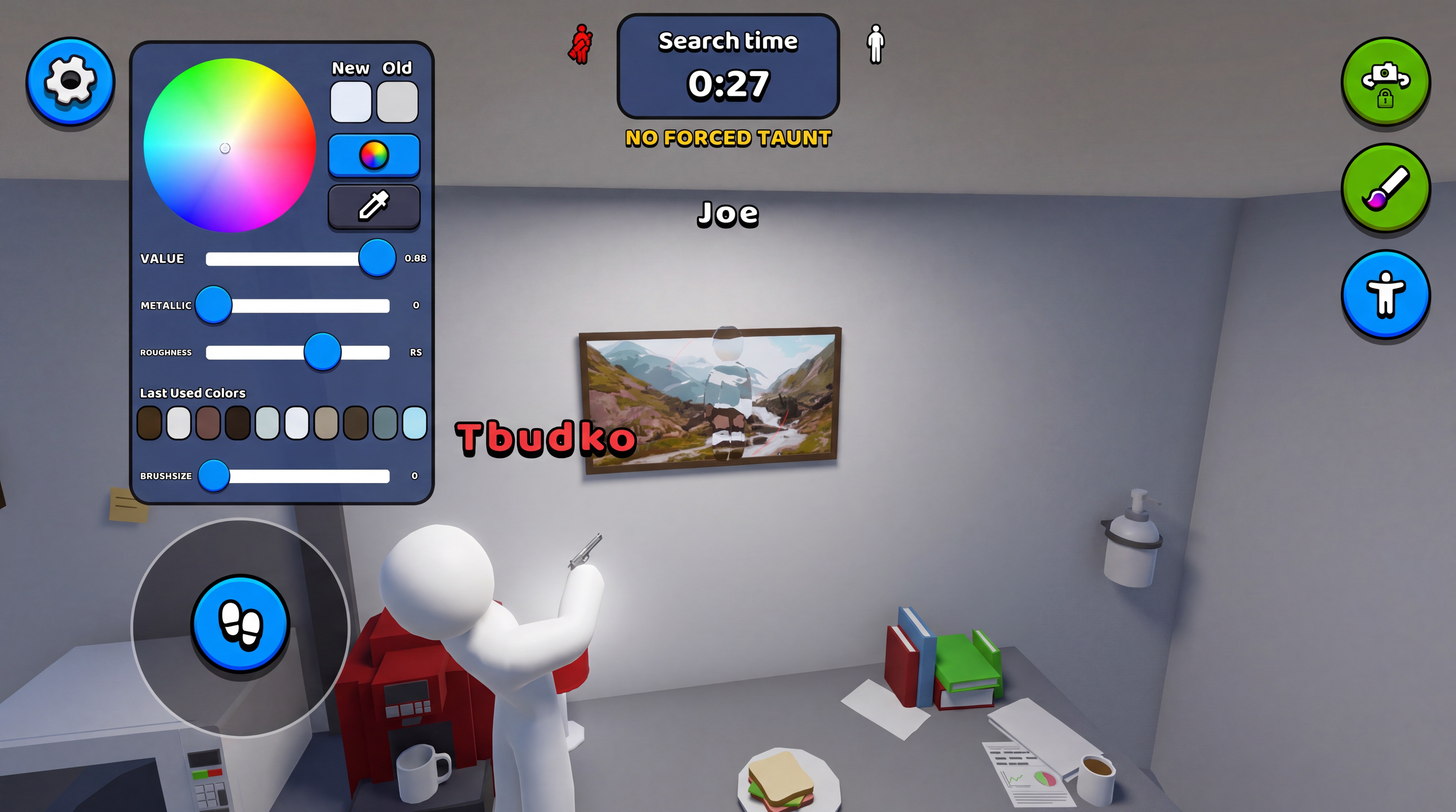 Hider using the in-game color wheel to paint camouflage