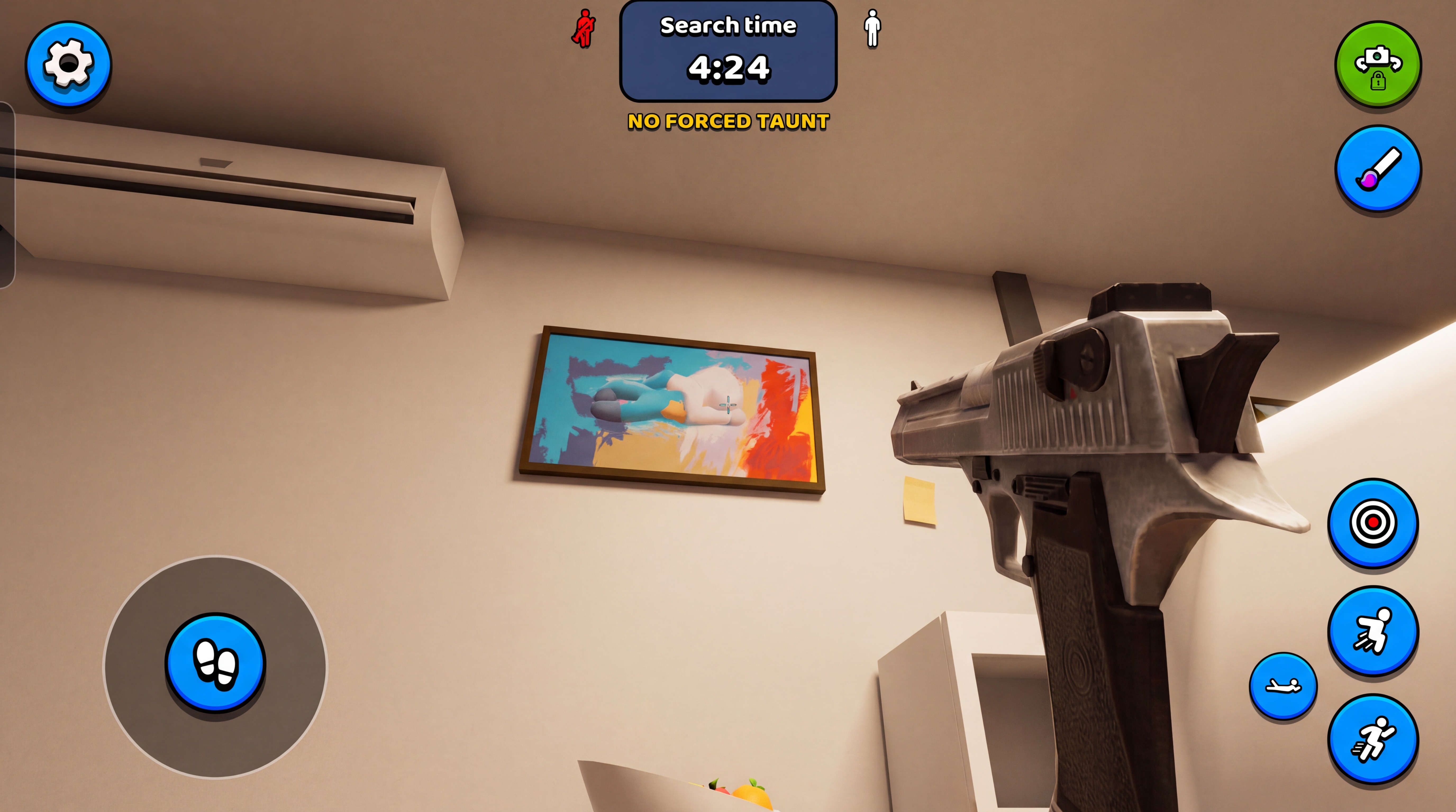 Hunter searching a room for hidden players